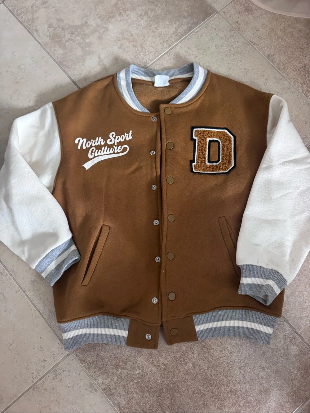 Zara Brown and White Varsity Bomber Jacket